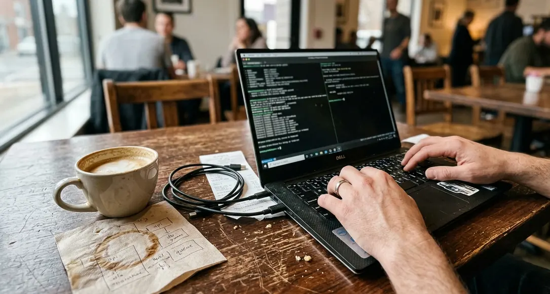 Observational Coffee shop working environment, shot handheld on a phone camera